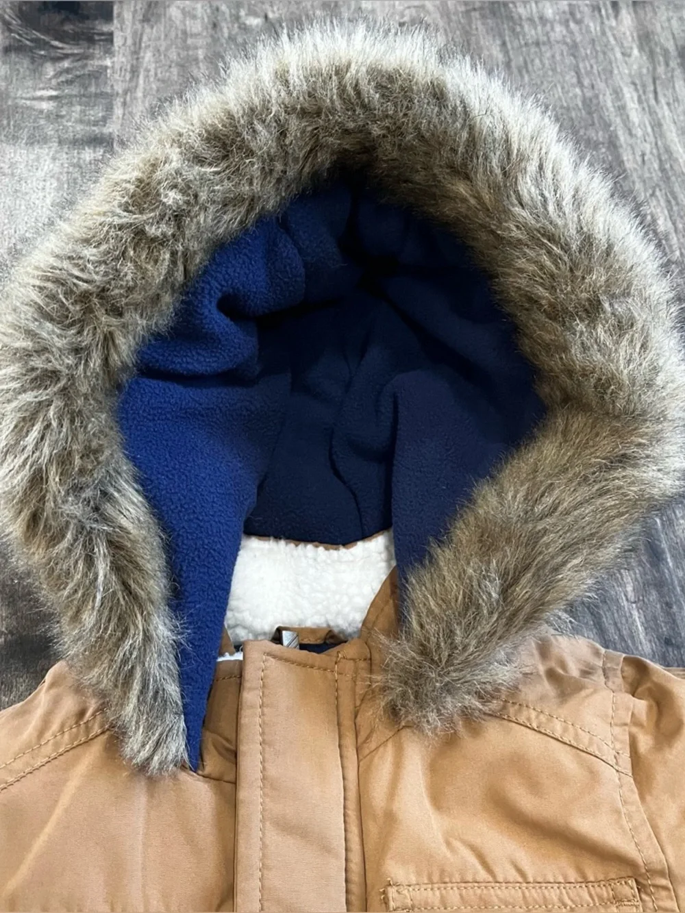 Toddler Boys Carters Faux Fur Trim Hood Khaki Parka Coat ~ Size 2T